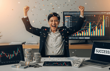 A person celebrating business success.