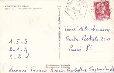 Postkarte von CAGNONCLES (CP Nr. 7) nach PARIS, überfrankiert mit 25 Fr statt 20 Fr