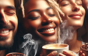 a group of people holding coffee cups and smiling
