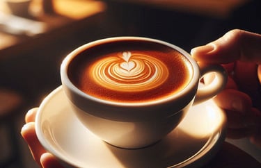 a person holding a cup of coffee in a cafe