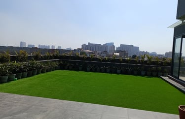 artificial grass installed design on terrace