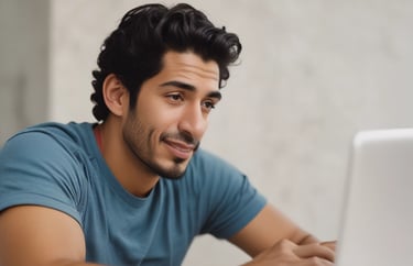 A male client using a computer to do counseling