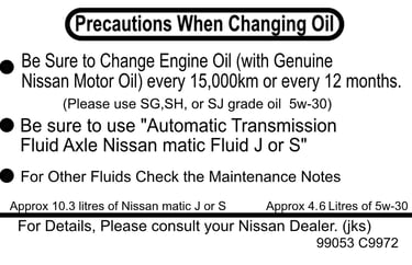 3.5 litre e51 Under bonnet Sticker for Oil