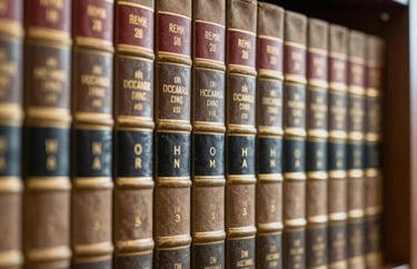 A shelf of classic legal law books with gold lettering in a contemporary Oceania / Australian law library, symbolizing authority and knowledge.