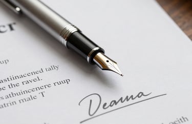 Detailed shot of a silver fountain pen resting on a signed legal contract, soft lighting, professional and prestigious mood in an Oceania / Australian law firm.