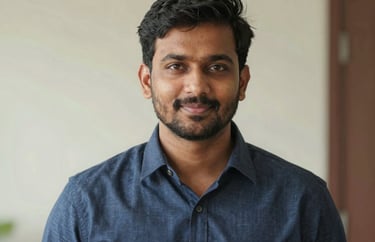 Portrait of a South Asian / Indian man in a smart-casual shirt, looking into the camera with a friendly and trustworthy expression, soft daylight.