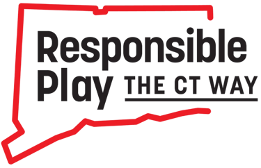 Logo promoting responsible gambling practices with a map outline of Connecticut.