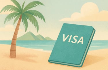 Visa document on tropical beach