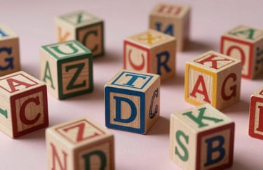 A collection of high-quality educational wooden blocks arranged on a pearl pink surface, soft natural lighting, elegant Southern European / Italian style.