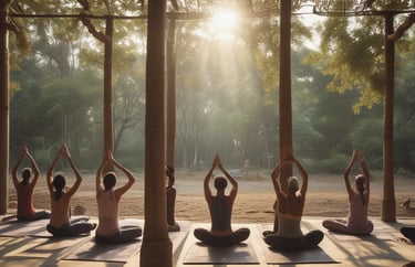 An Indian woman painting vibrant colors on a canvas, surrounded by musical instruments and dance props.