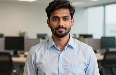 Portrait of a professional South Asian male legal advisor in a contemporary office setting in Kochi.