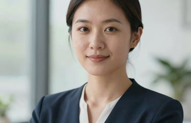 Professional headshot of a female social worker, kind expression, wearing a professional dress, soft natural light from a window.
