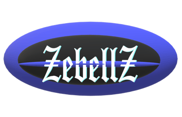 Zebellz Brand Main Logo Purple oval center black white name Zebellz Center