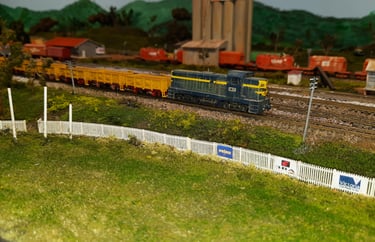 A goods train leaves Widgeree station passing the local AFL ground