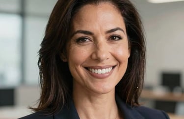 Professional headshot of a North American woman in a bright, modern studio. Confident smile, clean composition, portraying expertise.
