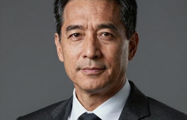 Professional studio headshot of a mature North American man in business attire, looking confident and approachable. Neutral gray background, soft studio lighting.