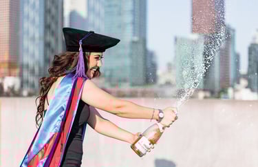 a graduate student in a graduation cap and gown