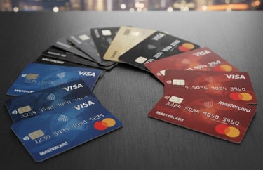 Credit Cards in a pile on a table