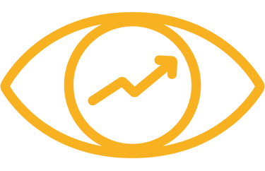 Ícone de um olho com uma seta gráfica ao centro indicando crescimento e lucro.