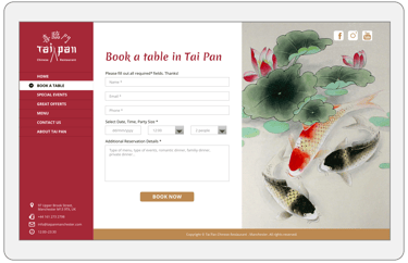 Tai Pan Restaurant Website Design, booking page.