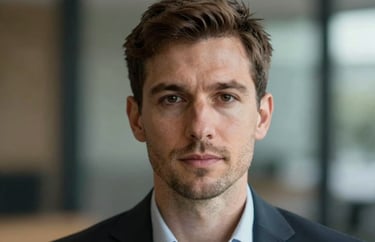 A headshot of a professional looking directly into the camera with a calm demeanor, International / English-speaking professional, soft background bokeh.