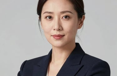 A professional headshot of a woman in an elegant blazer, looking forward with an authoritative yet accessible expression, clean neutral background, North American / International style.