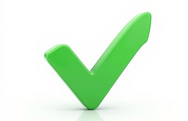 A glossy 3D green check mark icon isolated on a white background, symbolizing success and approval.