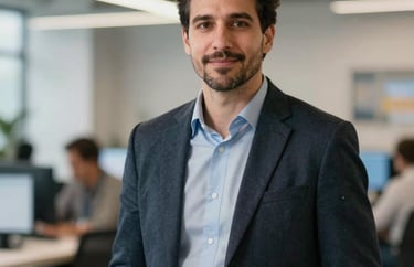 A professional portrait of a male technology liaison in a North American innovation hub, representing expertise and digital inclusion.