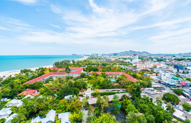 View of city and sea view of Hua Hin, Thailand.