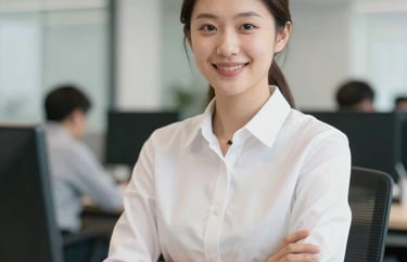 A professional portrait of a customer advocate in a bright, modern US office setting, wearing a white shirt and reflecting a helpful, trustworthy attitude.