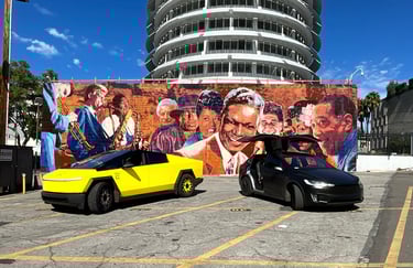 Tesla Cybertruck & Model X Los Angeles Capital Records Music Mural Street Art Jazz