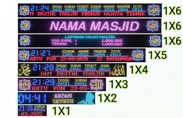 Jual jam sholat masjid model running teks 1 baris