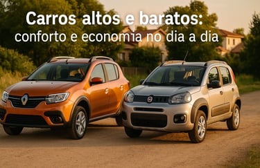 Renault Sandero Stepway e Fiat Uno Way estacionados, destacando altura e visual robusto.