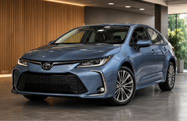Toyota Corolla XEi 2026 azul exibido em showroom moderno com iluminação natural