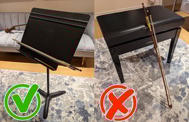 acceptable and unacceptable resting position for cello bow