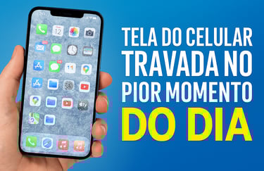 a person holding a cell phone with the words,'tea do celu