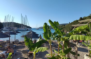 Karvouno Beach Blick vom Restaurant