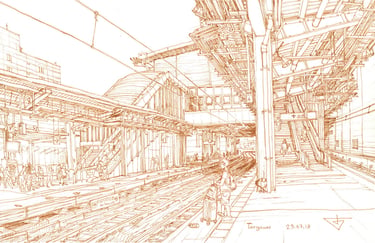 Urban sketch by artist Evgeny Bondarenko