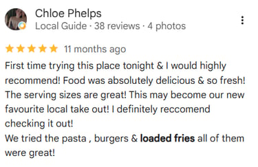 Google reviews for Bingo Bites in Kenwick showing customer satisfaction and positive feedback
