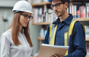 Consultant advising a business team during a workplace safety inspection.
