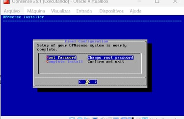 Prompt de comando do instalador do OPNsense solicitando a criação da nova senha de root