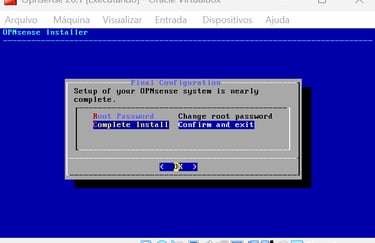 Prompt de comando do instalador do OPNsense solicitando confirmação da instalação