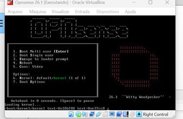 Tela de inicialização de Boot do OPNsense