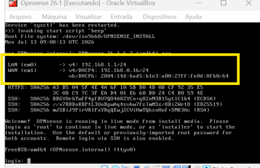 Tela de login via console do OPNsense