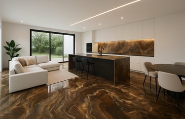 Decorative epoxy floor splashback kitchen sample