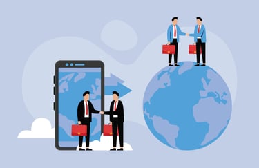 People Shaking Hands in Front of Smartphone and on top of Globe