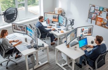 Different professionals using Prompt Genie at workstations