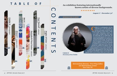 Art Talk catalog - Table of contents page and page 3 featuring a photo and introduction to artist Colette D.