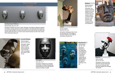 Page 8 and 9 of Art Talk catalog featuring the art collection "Face Yourself."
