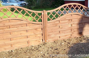 Premium lattice curved top fence painted brown with wooden posts Romford - Hornchurch - Brentwood